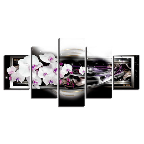 5-teilige lila-hued weiße Blume - Leinwand Wandkunst Malerei