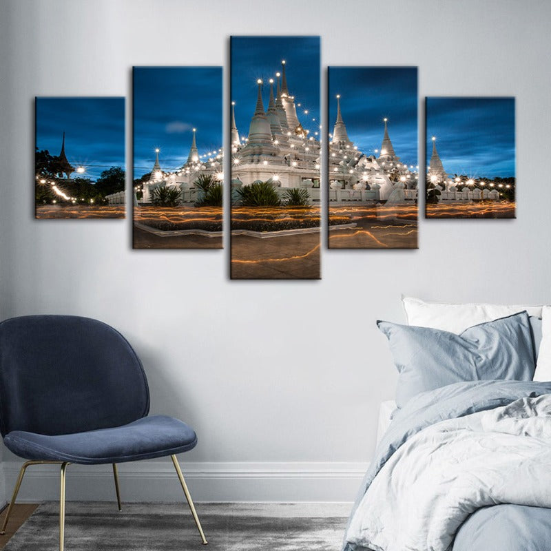 5 Stück Schönes Tempel Nachtzeit - Leinwand Wandkunst Gemälde
