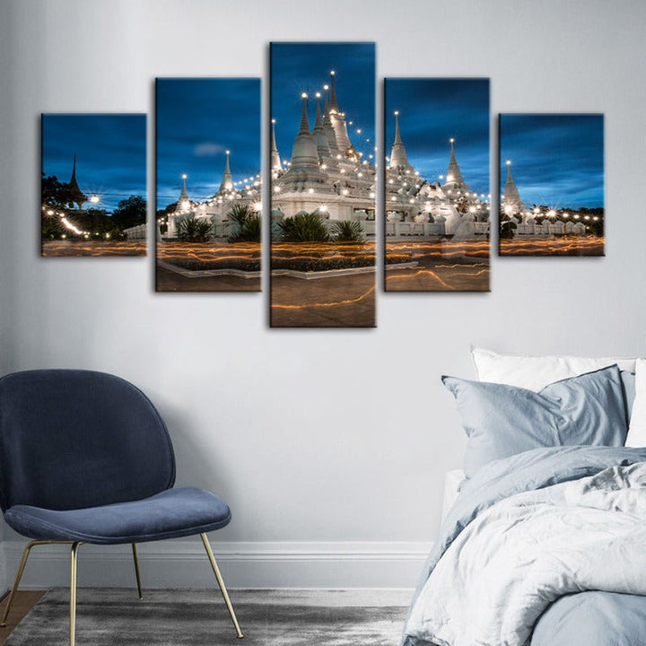 5 Stück Schönes Tempel Nachtzeit - Leinwand Wandkunst Gemälde