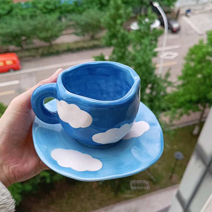 Handbemalter kreativer Kaffeebecher, Keramiktasse und Untertassenset | Karnz
