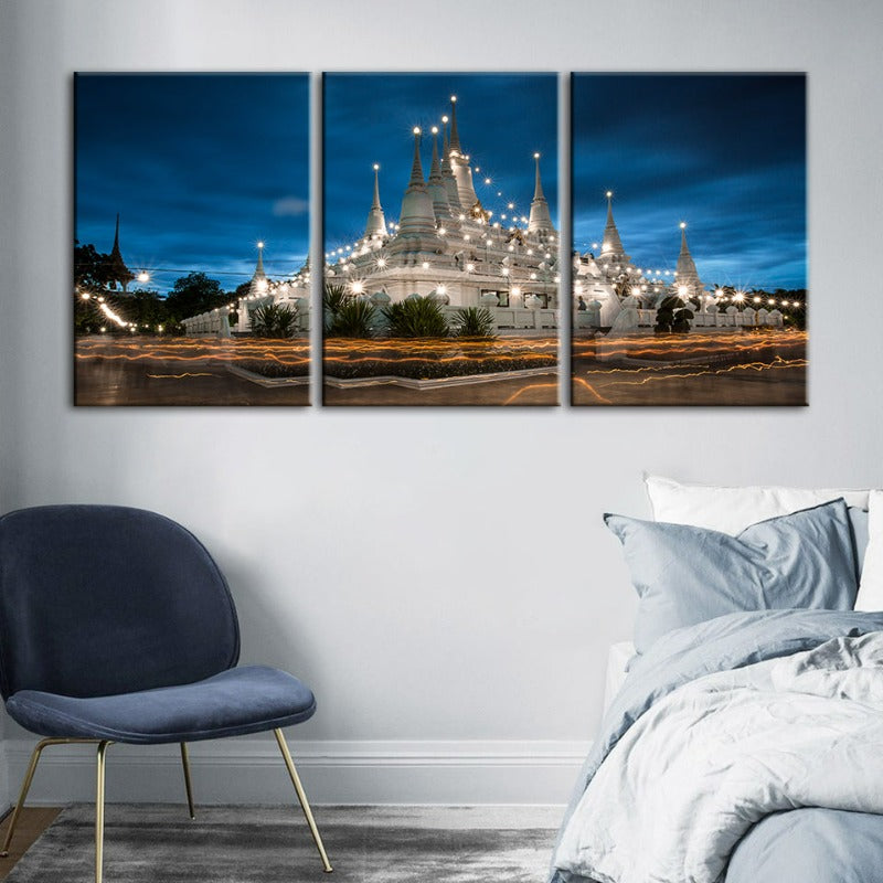 schöne Tempel Nachtzeit-Canvas Wandkunst Gemälde 3 Stücke