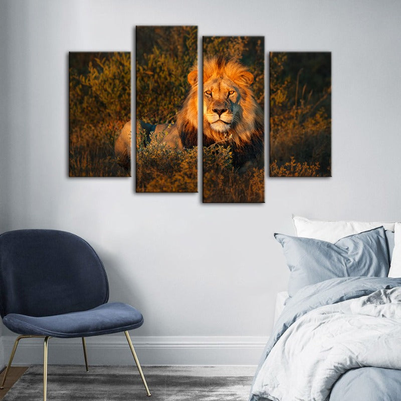 4-teiliges göttliches Sonnenuntergangs-Löwe - Leinwand Wandkunst Gemälde