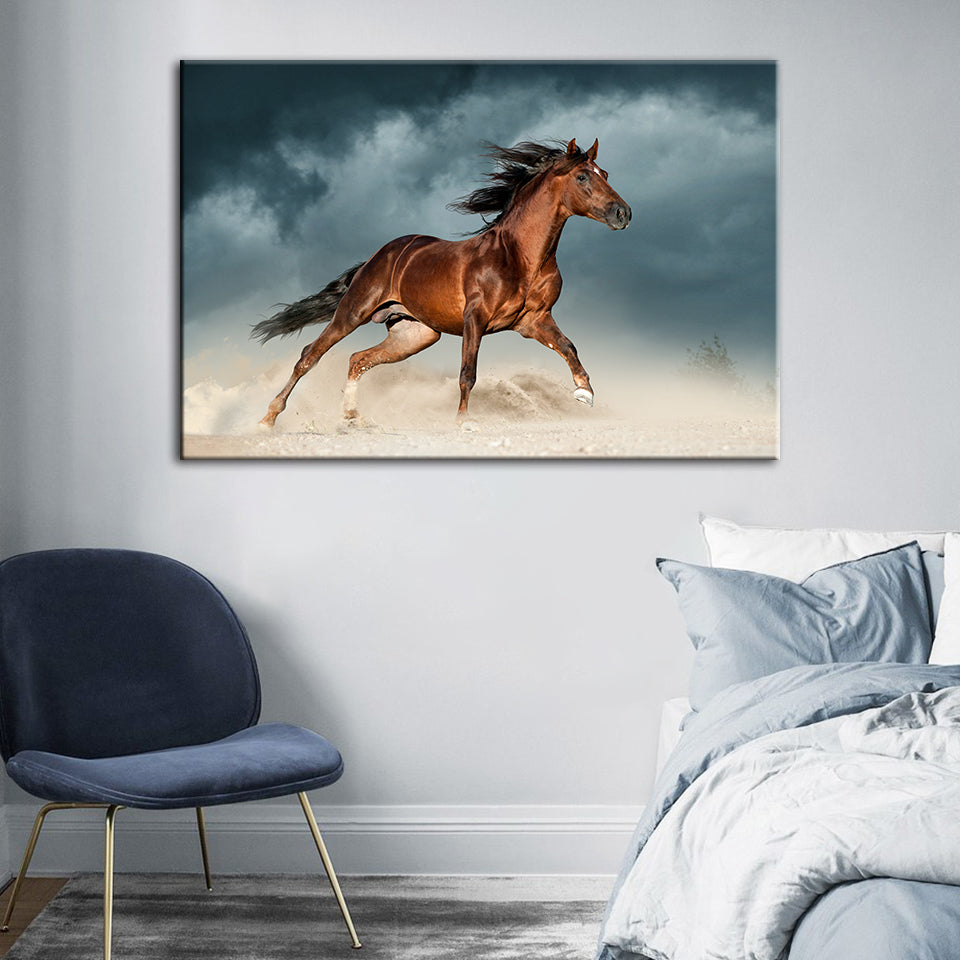 Braunes Pferd in der Wüste - Leinwand Wandkunst Malerei