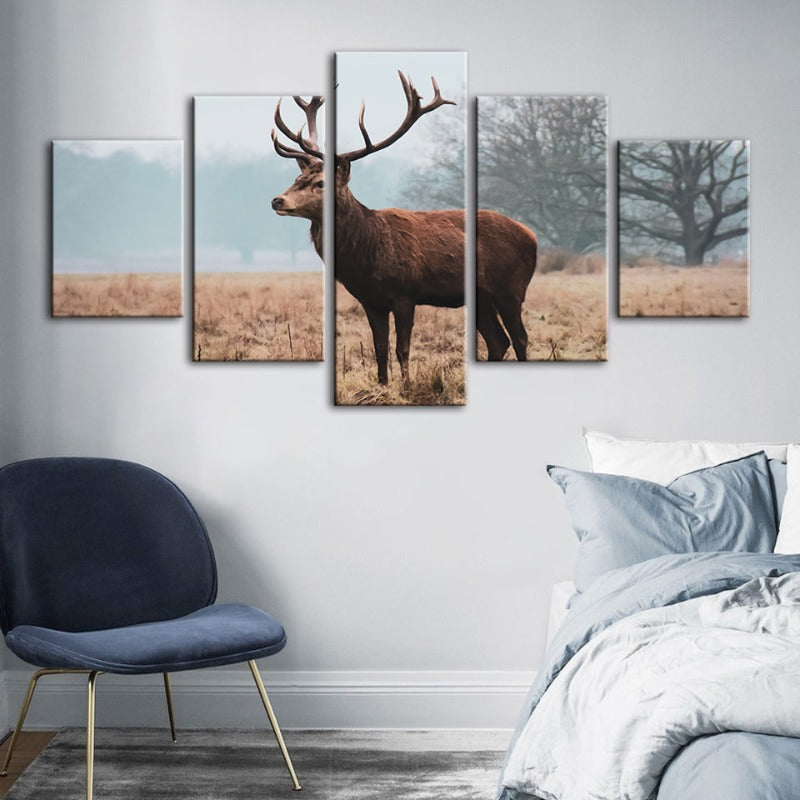 5-teiliges Regales Reh in den Ebenen - Leinwand Wandkunst Gemälde