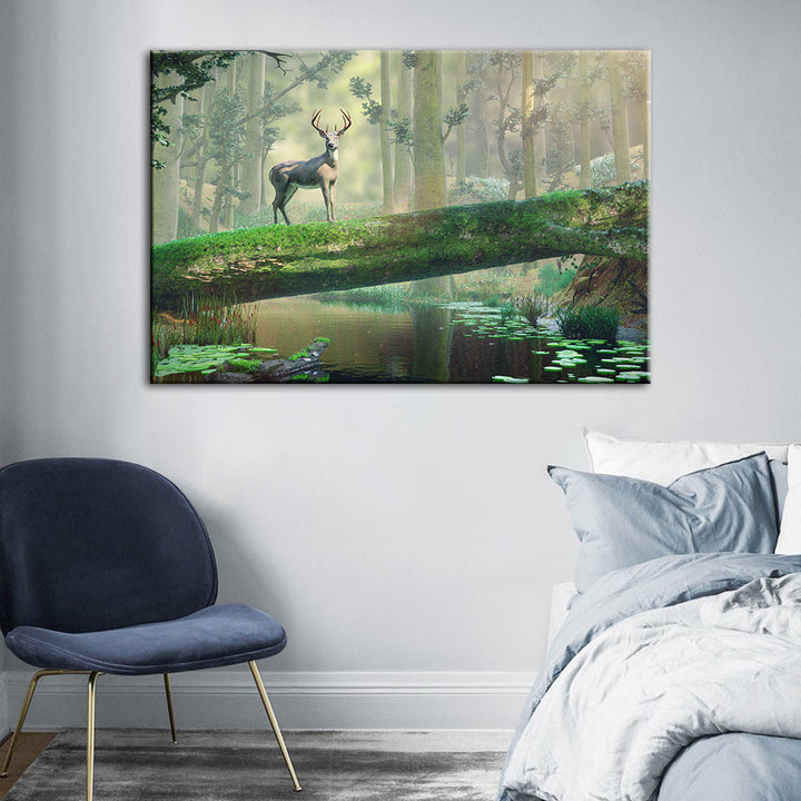 Verzauberter Wald Hirsch - Leinwand Wandkunst Gemälde