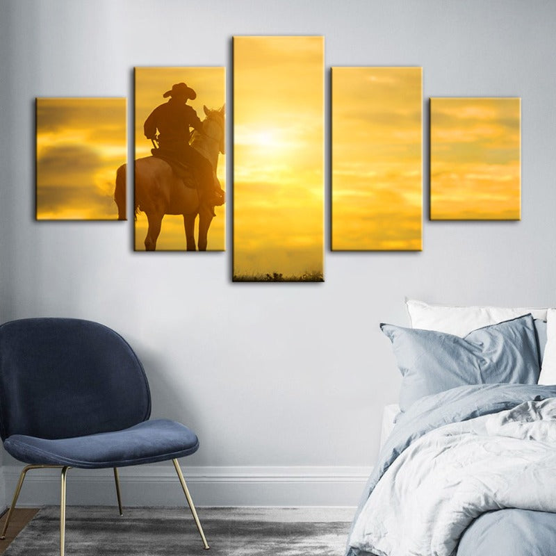 5 Stück Ein Cowboy und sein Pferd - Leinwand Wandkunst Gemälde