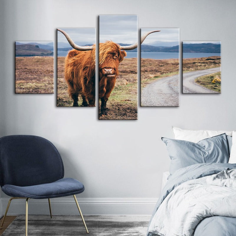 5 Stück Schöne Braune Kuh - Leinwand Wand Kunst Malerei