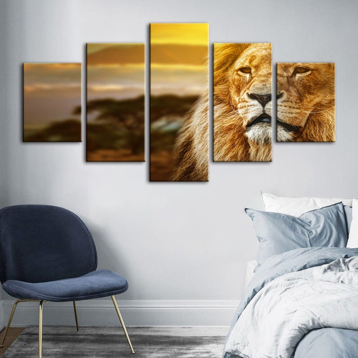 5-teilige unamused Löwe - Leinwand Wandkunst Gemälde