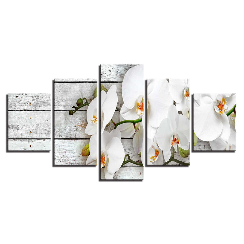 5-teiliges oranges Farbweiss-Blumen - Leinwand Wandkunst Gemälde