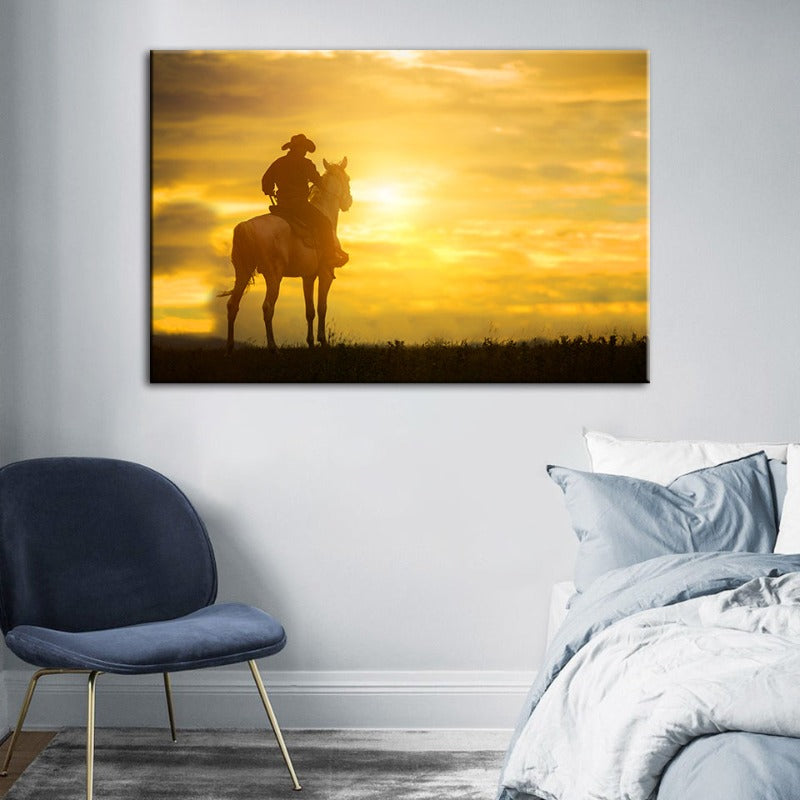 Ein Cowboy und sein Pferd - Canvas Wandkunst Gemälde