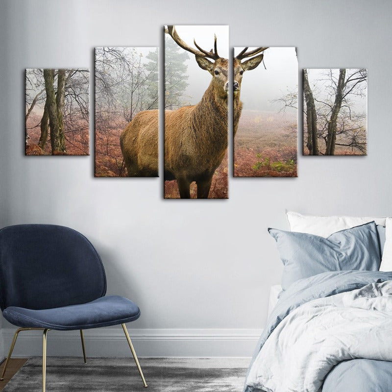 5 Stück Nebel Herbst Reh - Leinwand Wandkunst Gemälde