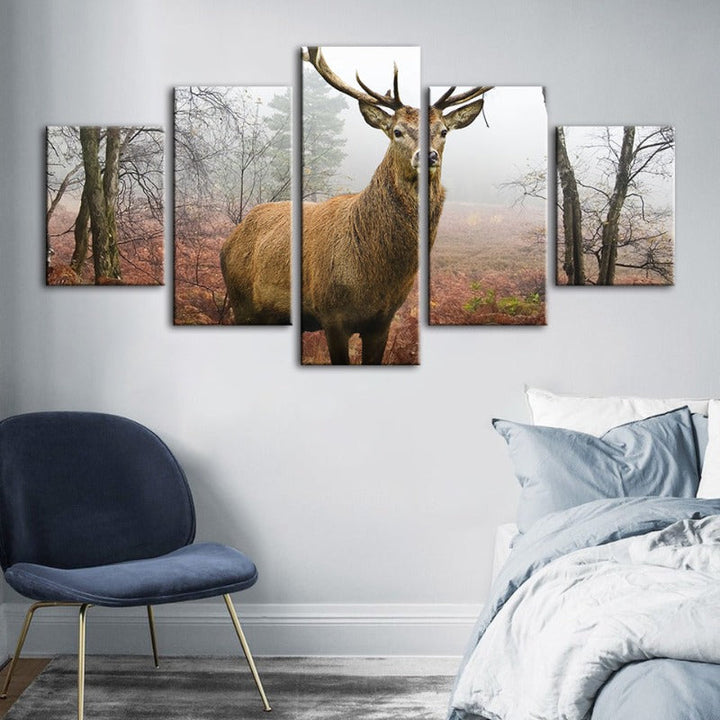 5 Stück Nebel Herbst Reh - Leinwand Wandkunst Gemälde