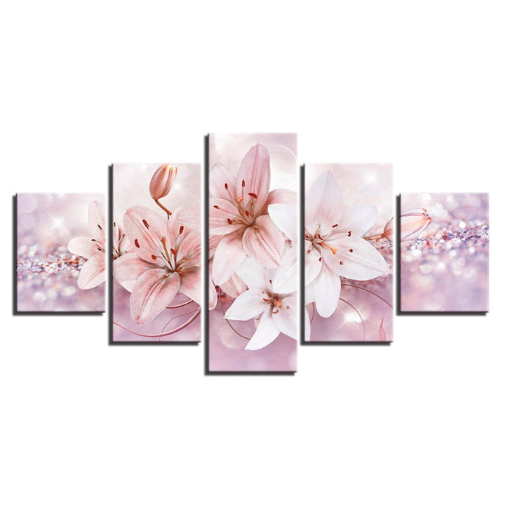 5-teiliges Rot- und Weißes Ombre Blumen - Leinwand Wandkunst Gemälde