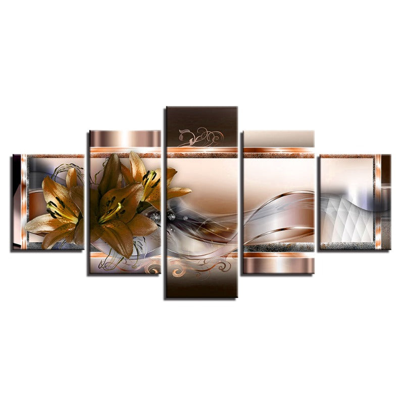 5 Stück Golden Flower - Leinwand Wandkunst Gemälde