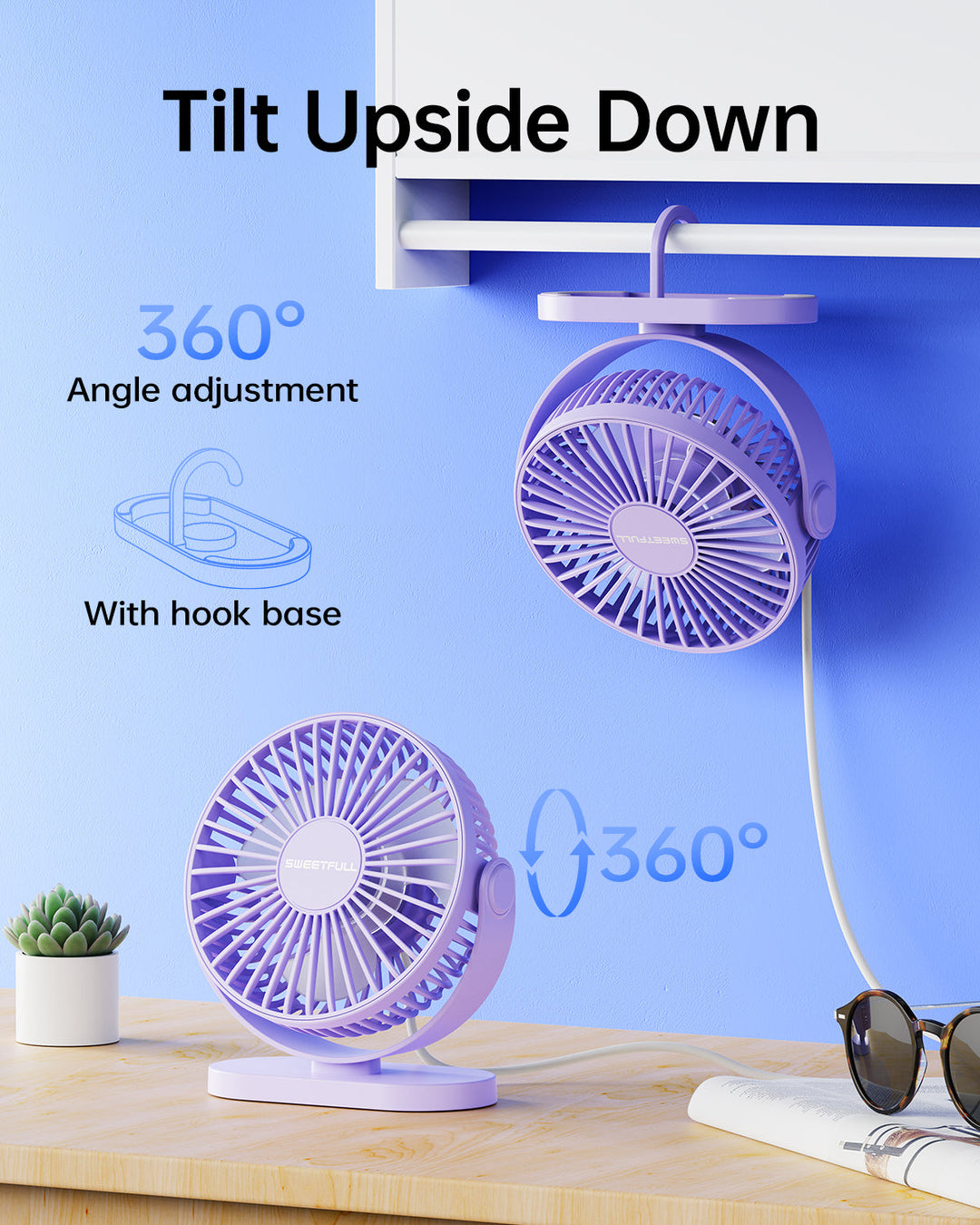 2-in-1 Hook & Desk Fan - 3-Geschwindigkeit mit 360° Rotation | Karnz