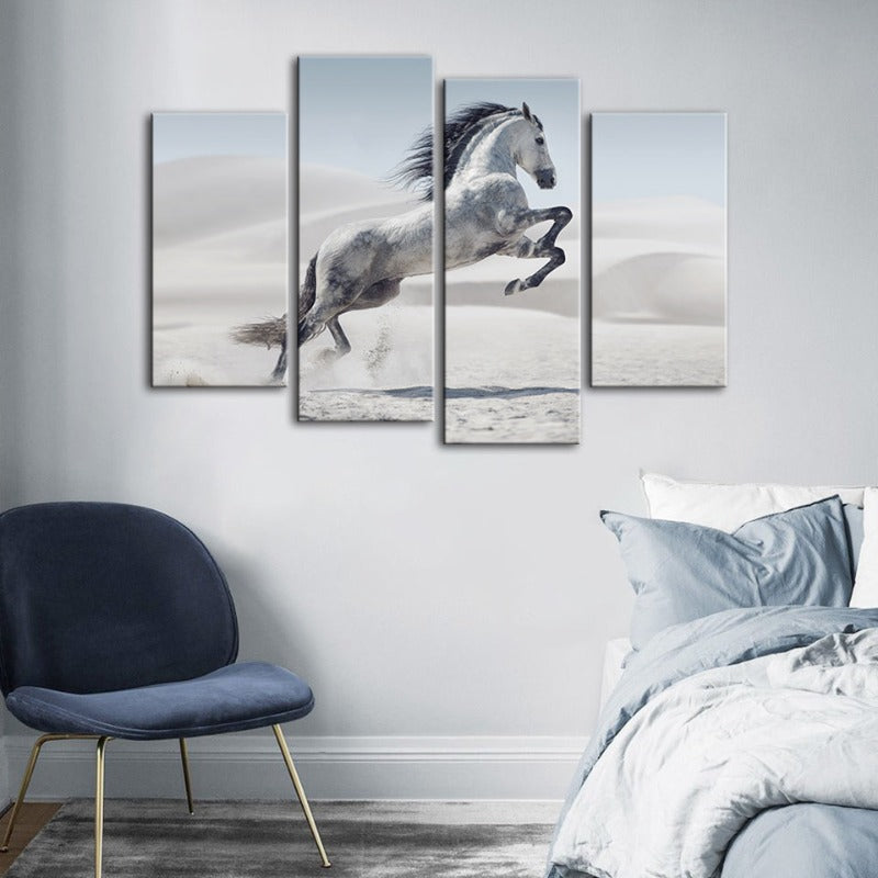 4-teilige Springendes Weißes Pferd - Canvas Wandkunst Gemälde