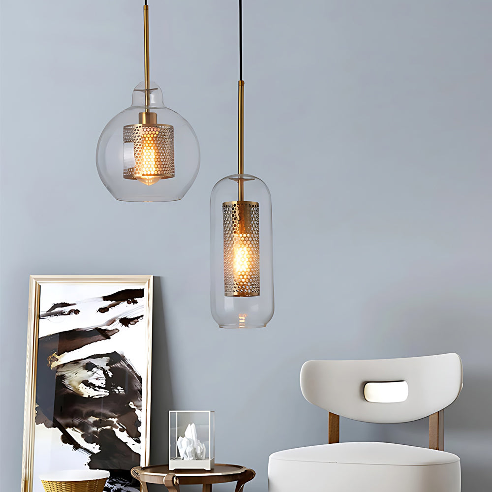 Vintage Industrie Hängelampe mit rundem Glas und Gold – LED Pendelleuchte für Esszimmer und Wohnzimmer | Karnz