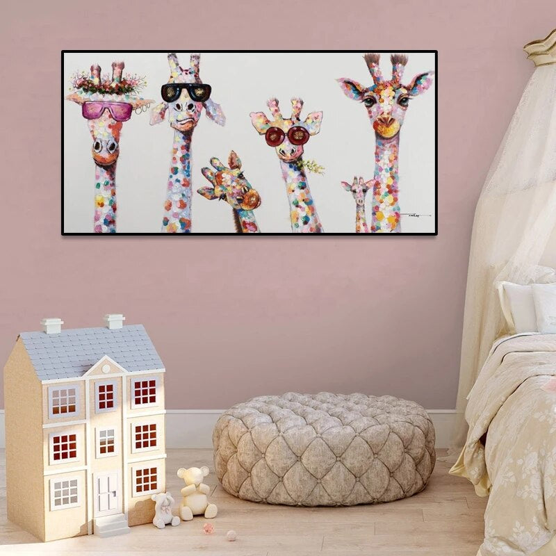 Cartoon-Giraffen - Leinwand Wandkunst Malerei