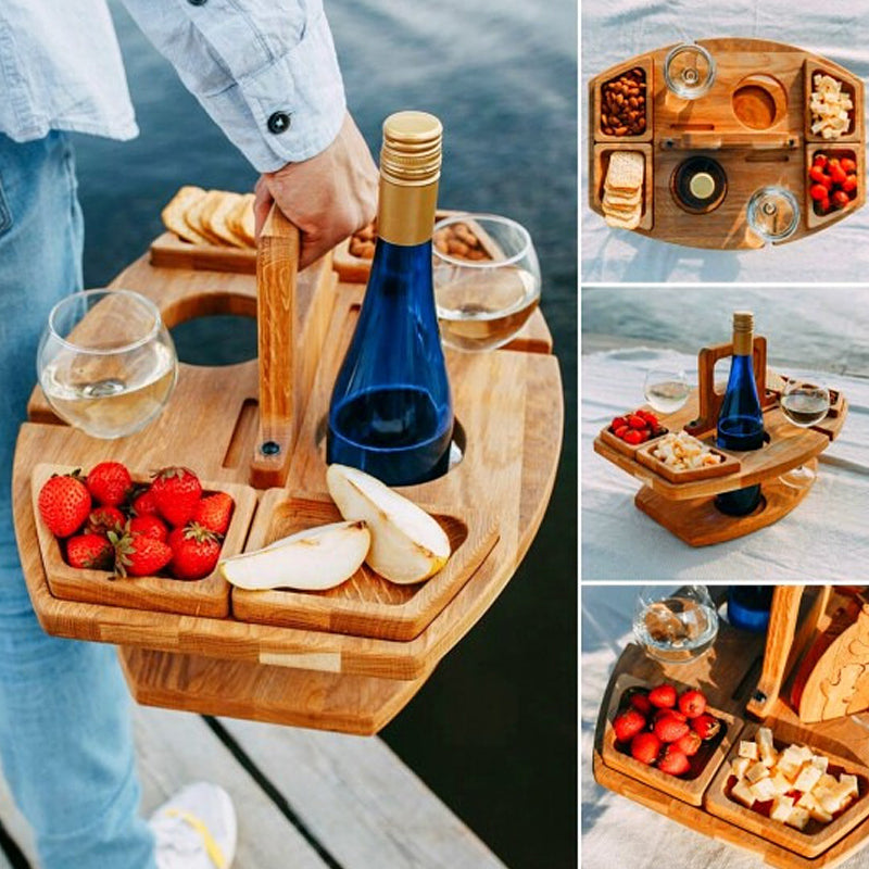 Kompakter Picknicktisch mit Flaschenhalter aus Holz