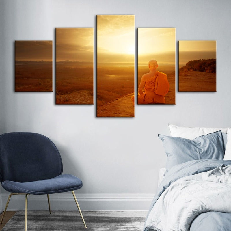 5-teilige ruhige Klippensonnenuntergang - Leinwand Wandkunst Malerei