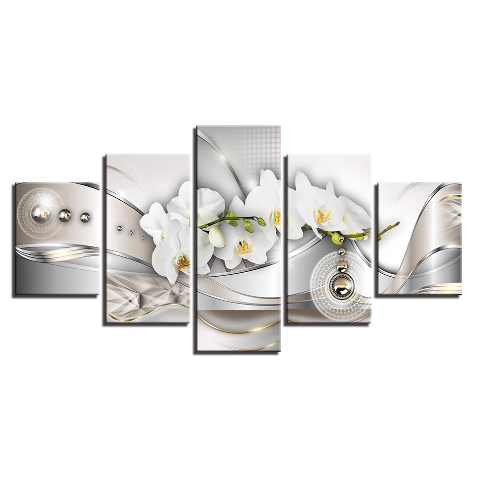 5 Stück Gelbton Weiße Blume - Leinwand Wandbild Malerei