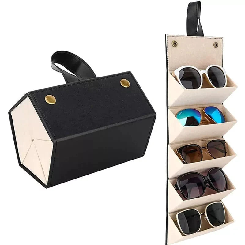 5-Slot Reise Faltbare Sonnenbrillen Organizer - Leder Hängende Brille Etui Karnz