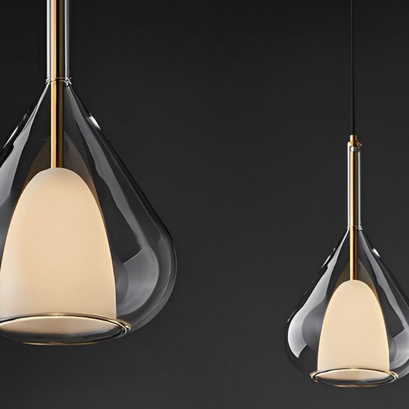 Industrielle Pendelleuchte mit Doppelglas und Regentropfen-Design - Kleine Hängelampe für Esszimmer und Küche, modernes minimalistisches Design | Karnz