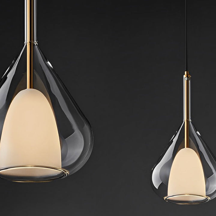 Industrielle Pendelleuchte mit Doppelglas und Regentropfen-Design - Kleine Hängelampe für Esszimmer und Küche, modernes minimalistisches Design | Karnz