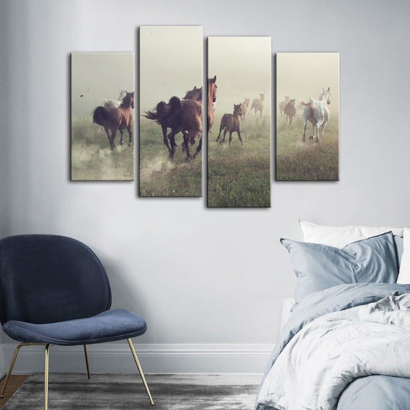 4-teilige laufende Pferde - Leinwand Wandkunst Malerei