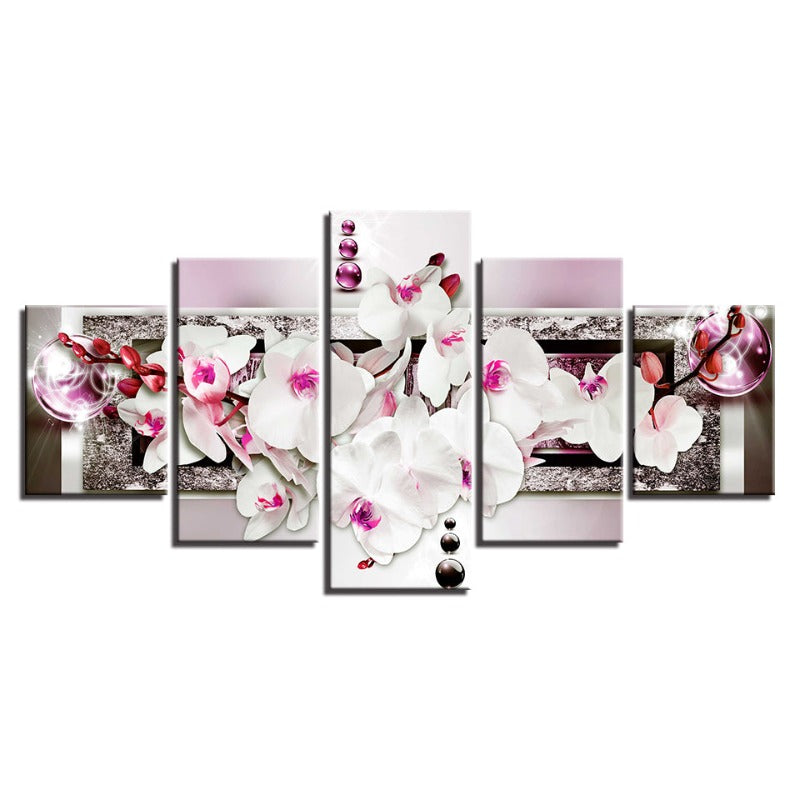5 Stück Pink Glow Hue Weiße Blume - Leinwand Wandkunst Gemälde