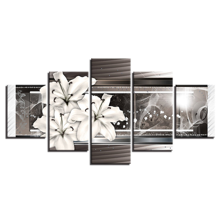 5-teiliges Weiß- und Silberblumen - Leinwand Wandkunst Gemälde