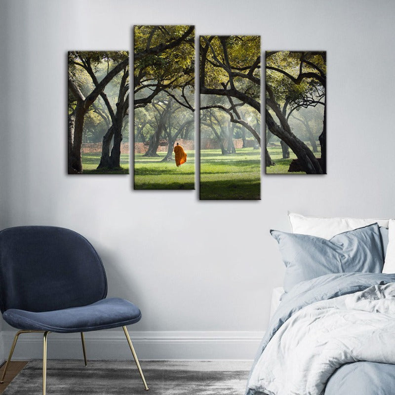 4 Stück Friedlicher Mönch Gehen - Canvas Wandkunst Gemälde