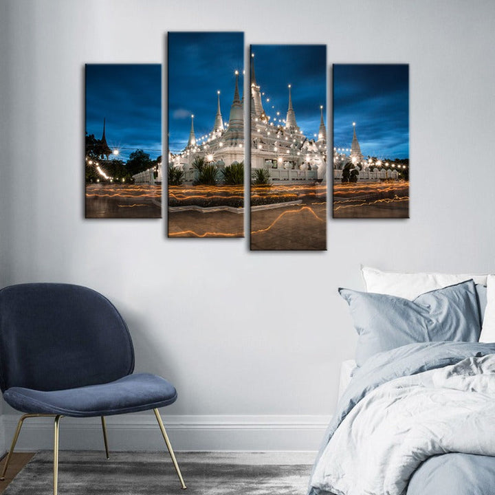 4 Stück Schönes Tempel Nacht Zeit - Leinwand Wandkunst Gemälde | Karnz