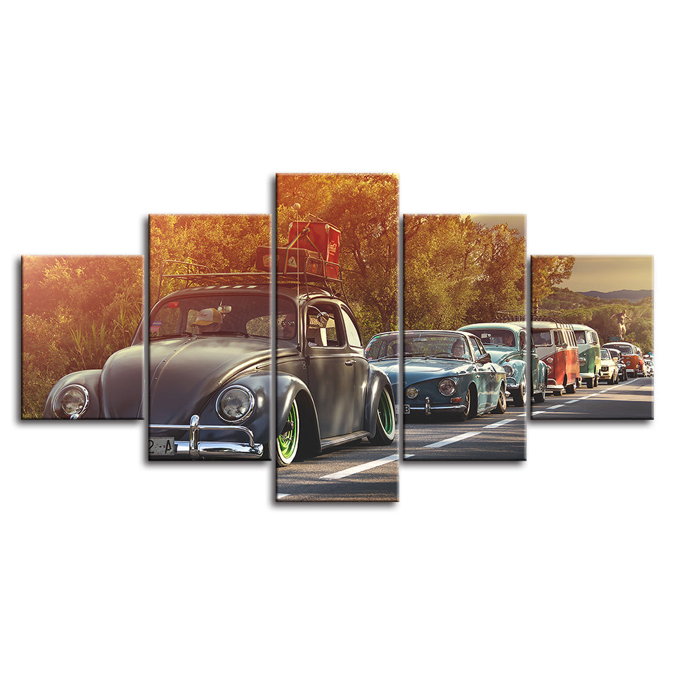 Reihe von Autos, 5-teiliges Leinwandbild