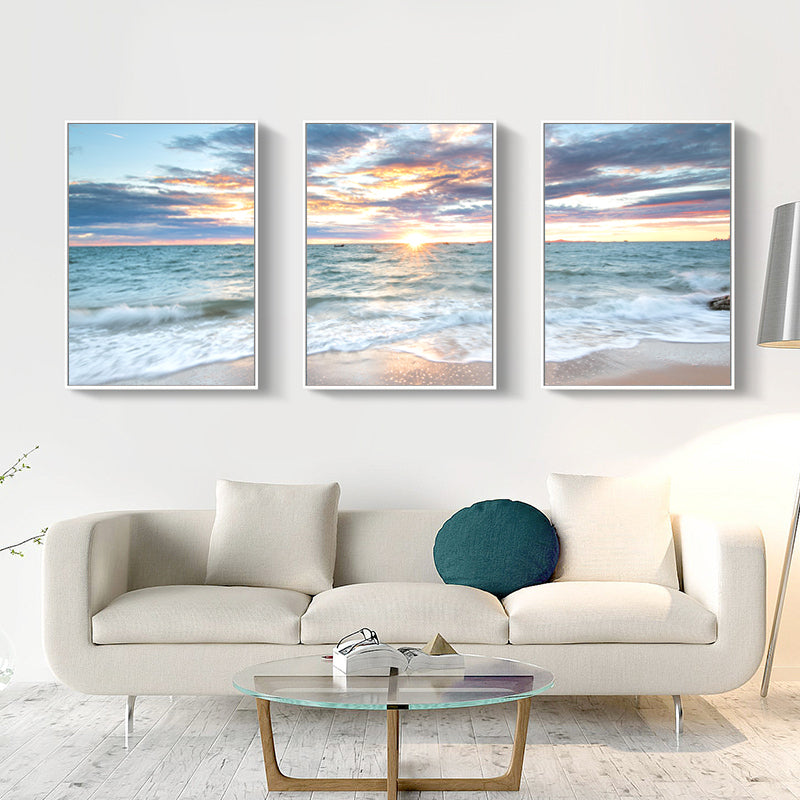 3 Stück Sonnenaufgang Strand Landschaft Poster Leinwand | Karnz