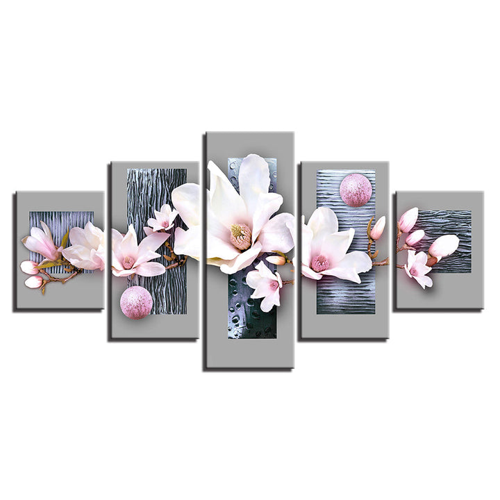 Elegante Babyrosa Magnolien 5 Teile - Leinwand Wandkunst Gemälde