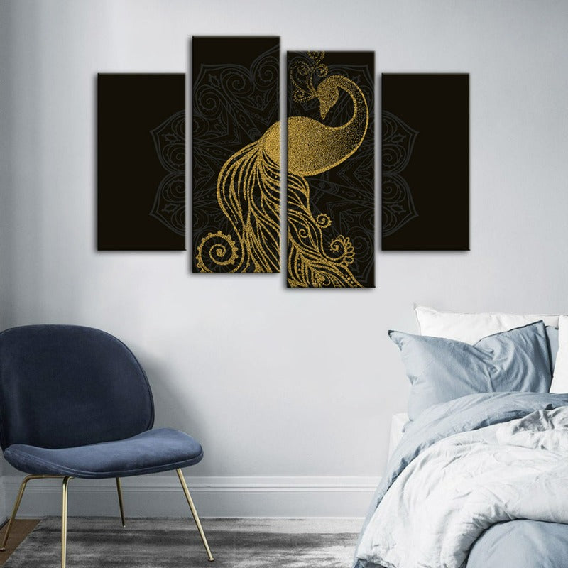 Abstract Golden Mandala Pfau-Canvas Wandkunst Gemälde 4 Teile
