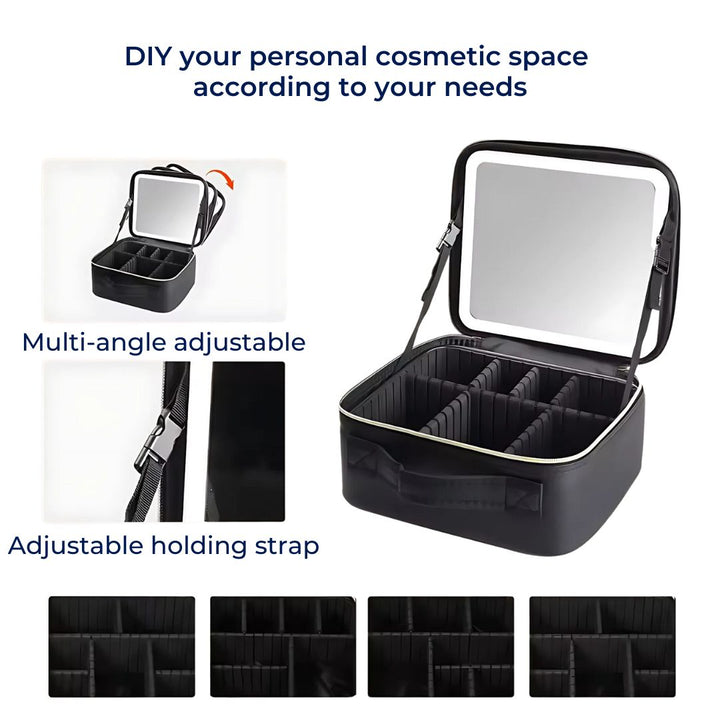 GlamOrganize | Make-up- und Toilettentasche - Kosmetik-Organizer - LED-Spiegel - Kompakte Aufbewahrung für Make-up und Hautpflege - Praktische Reiseschale
