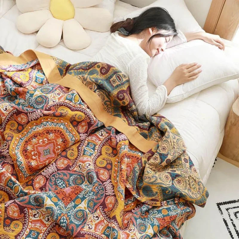 Sunrise Boho Wende-Decke, 100% Baumwolle Kühlende Steppdecke | Karnz