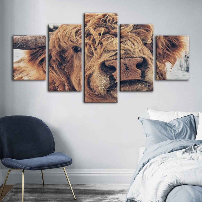 5-teilige Nahaufnahme einer braunen Kuh - Leinwand Wandkunst Gemälde