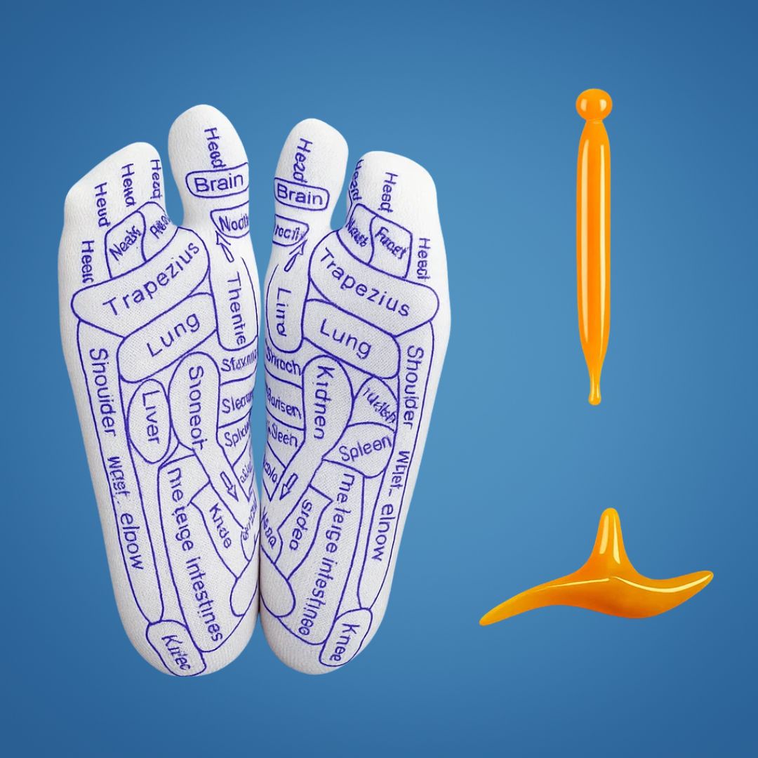 ReflexEase | Reflexzonen Socken – Bedruckte Karte & Werkzeug – Atmungsaktives Material mit Geteilten Zehen – Stressabbau & Fußermüdung Erholung zu Hause Karnz