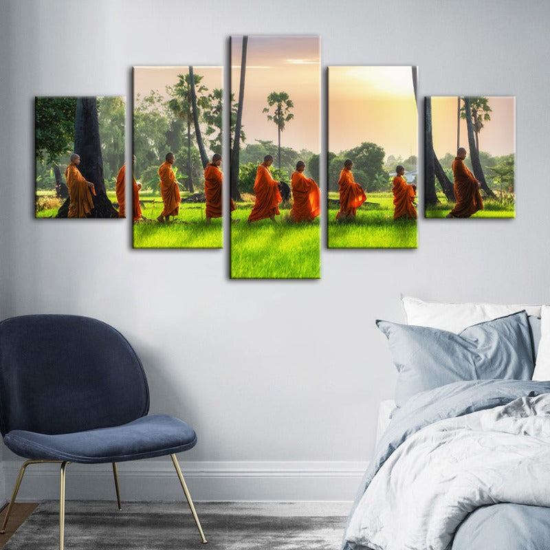 5-teilige entspannende Mönche - Leinwand Wandkunst Gemälde