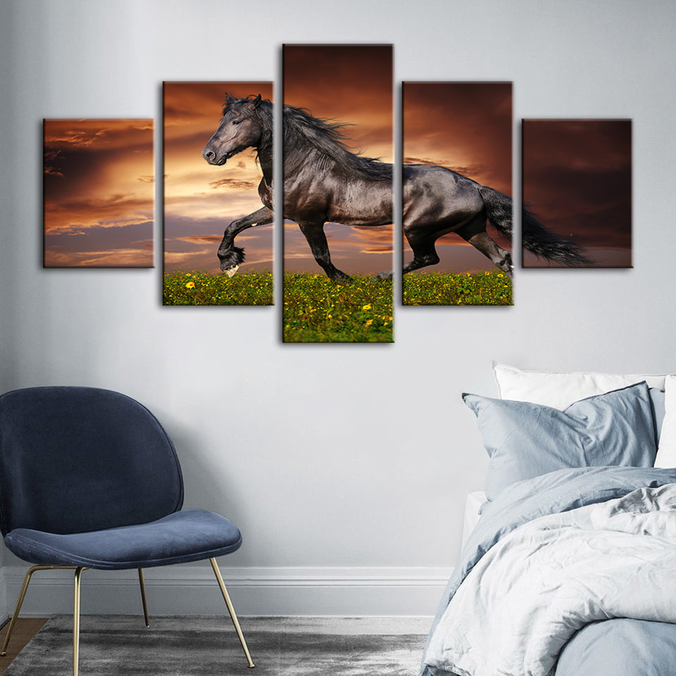 5 Teile laufende Pferde - Leinwand Wandkunst Malerei