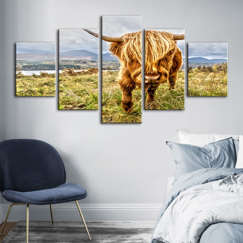 5 Stück Wild Cow - Leinwand Wandkunst Gemälde