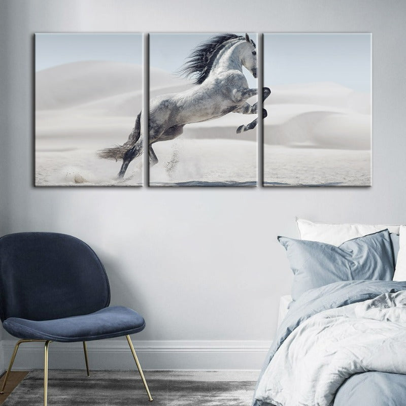 Springendes Weißes Pferd-Leinwand Wandkunst Gemälde 3 Stücke