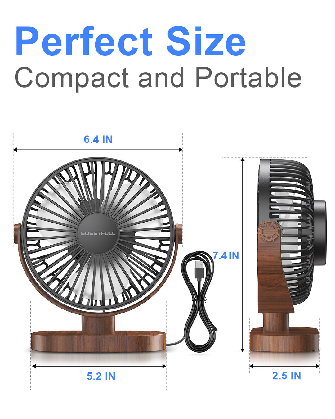 6,5 Zoll USB Kleiner Tischventilator für Zuhause Büro Auto Outdoor Reisen | Karnz