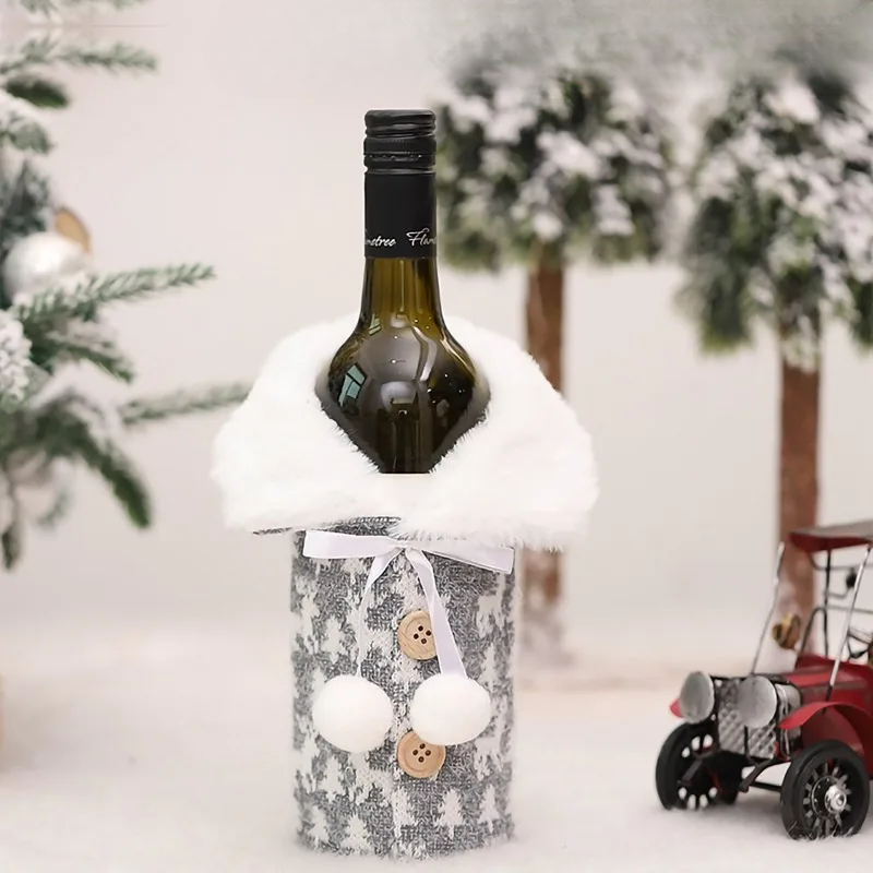 Weihnachtliche Flaschenhülle mit Fellkragen – Festliche Hülle für Weinflaschen, Wichtel-Deko für Weihnachten, Perfekt als Geschenkverpackung | Karnz