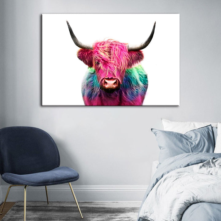 Bunte rosa Kuh – Leinwandbild