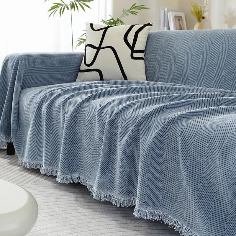 Chenille Decke Fischgrät Quasten Sofaüberwurf