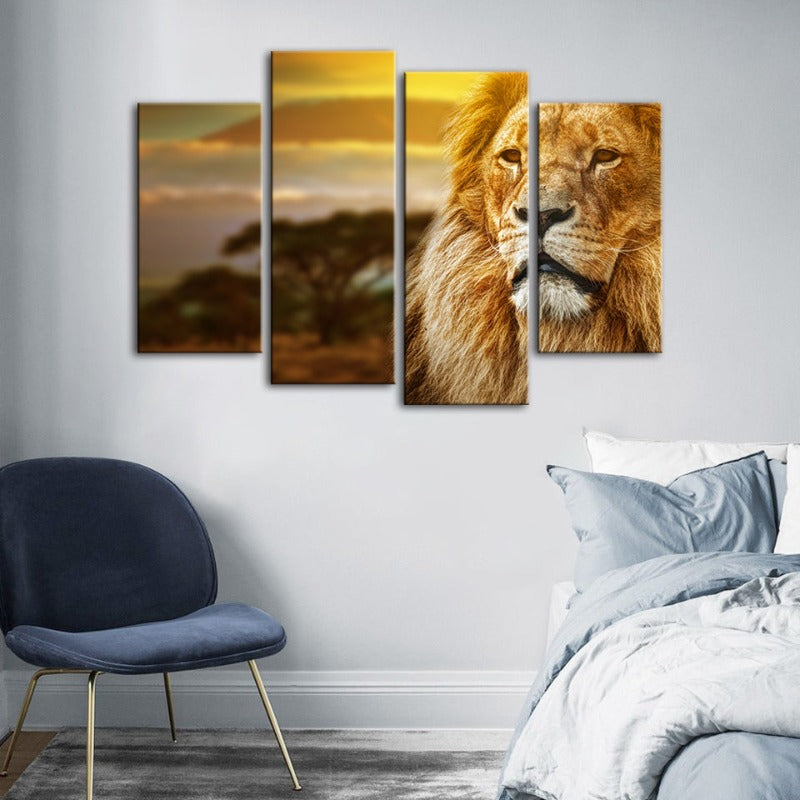 4 Stück Unamused Lion - Leinwand Wandkunst Gemälde